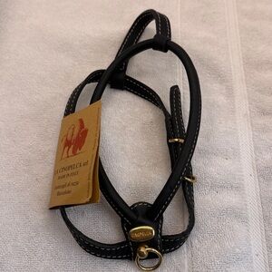 Brand New Italian Cinopelca Black Leather Dog Harness Gold Tone Accents
